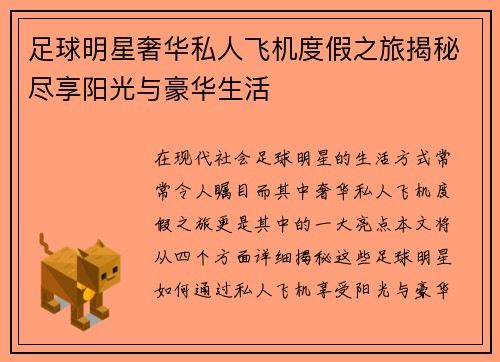 足球明星奢华私人飞机度假之旅揭秘尽享阳光与豪华生活
